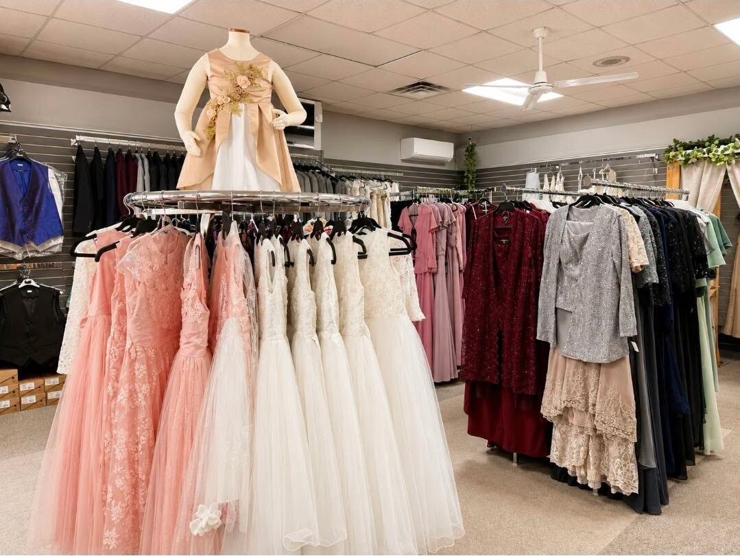 Inside the boutique — gowns on the racks